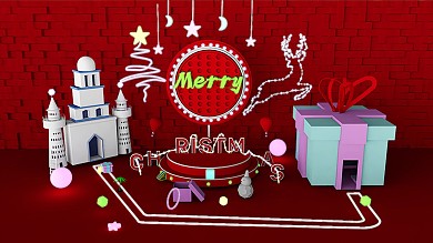 红色立体Merry Christmas节日