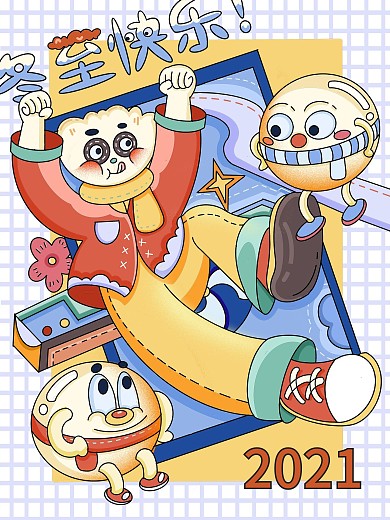 冬至快乐卡通海报