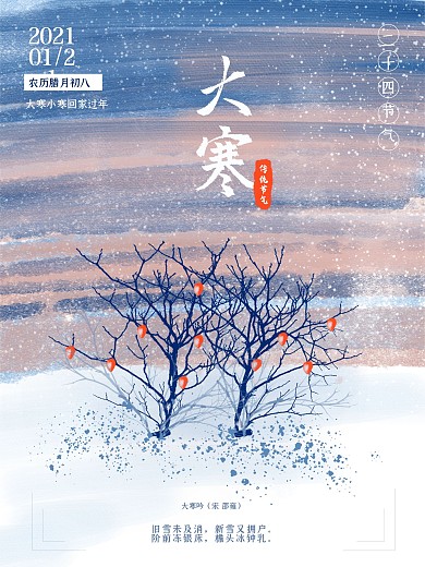 大寒唯美传统二十四节气海报