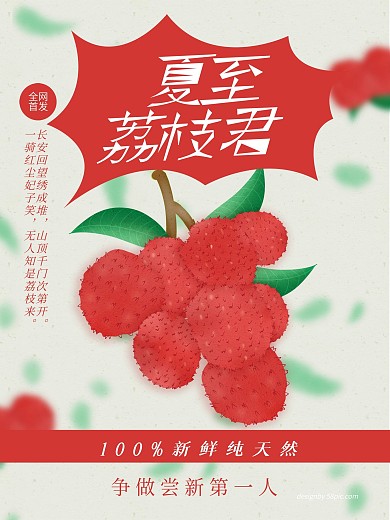 原创手绘夏至荔枝促销海报