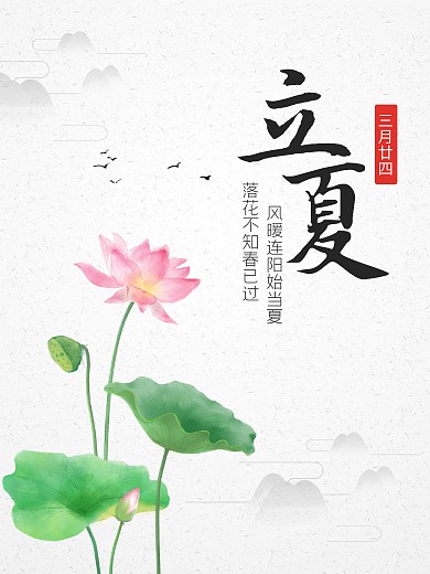 创意中国风水墨荷花二十四节气立夏夏至海报