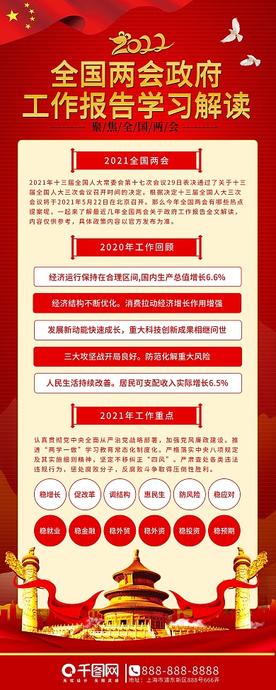 2020全国两会政府工作报告学习解读展架