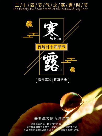 简约寒露深秋露水传统二十四节气海报