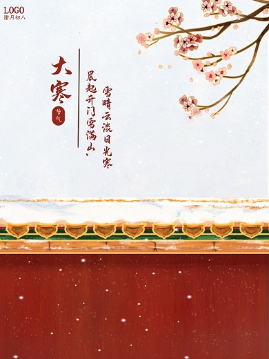 红色城墙大寒节气宣传海报