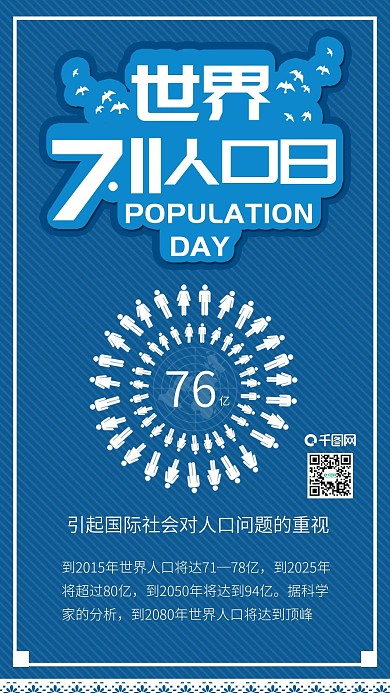 原创世界人口日关注人口问题手机海报