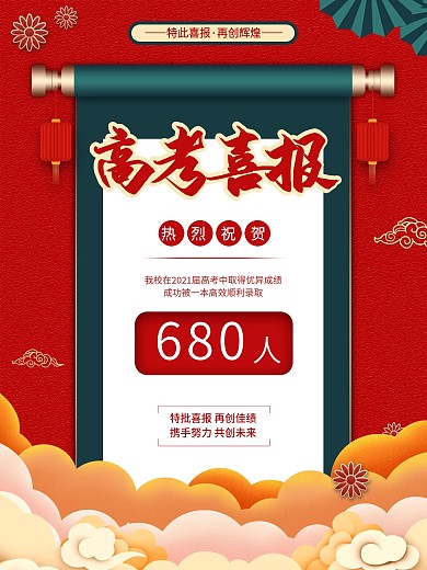 红色中国风喜庆高考喜报宣传海报