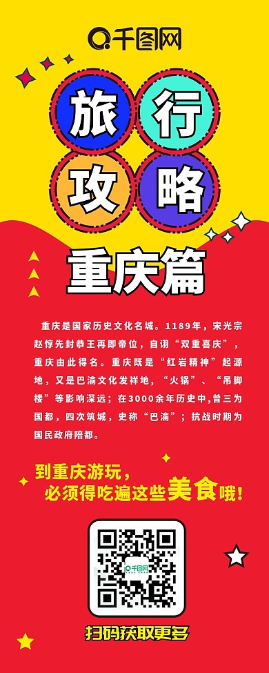 重庆旅行攻略扁平卡通可爱信息长图