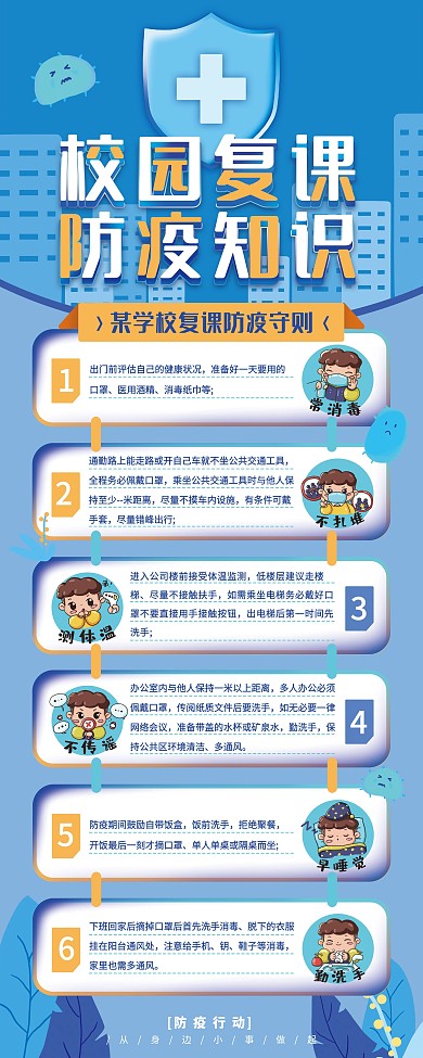 简约校园复课防疫知识展架