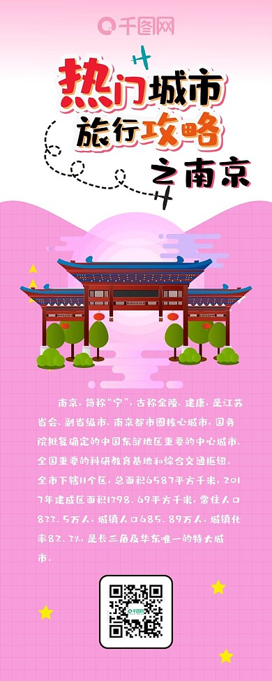 旅行攻略南京篇扁平卡通可爱信息长图