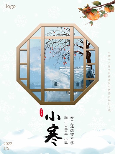 小寒二十四节气小雪海报