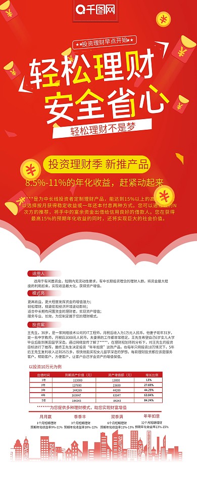 简约红色轻松理财展架