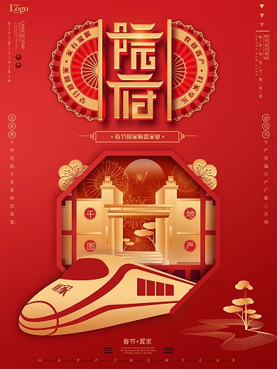 2021牛年新年地产红色喜庆宣传海报