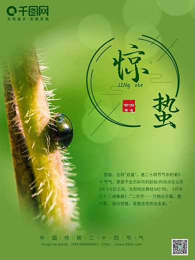 绿色小清新惊蛰节气海报