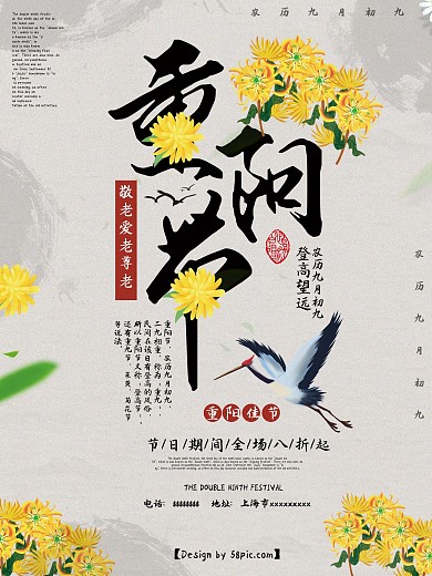 重阳节菊花浅灰色简约节日海报
