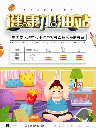 健康饮食体重肥胖的危害宣传海报