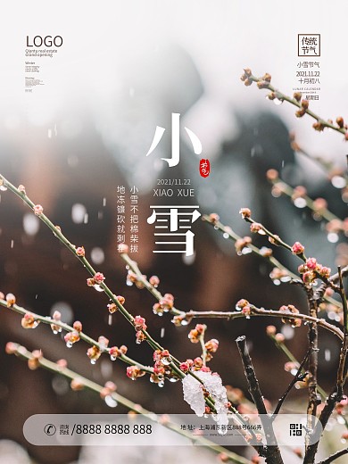 原创简约风摄影图二十四节日小雪宣传海报