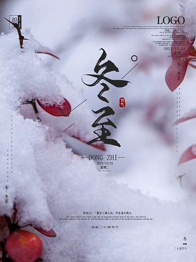 写实风简约大气二十四节气之冬至宣传海报