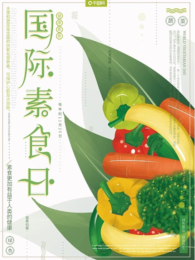 原创手绘风小清新简约国际素食日健康海报