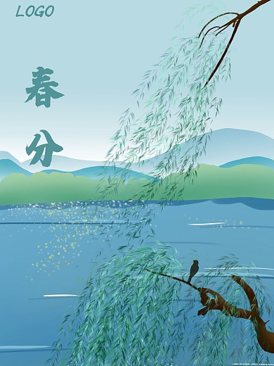 原创春分插画早安海报