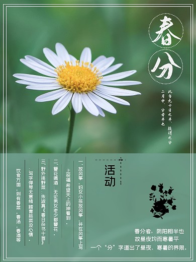 淡雅小清新墨绿色春分节气海报