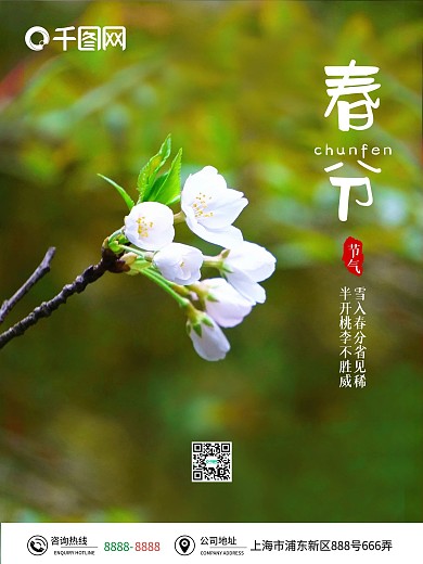 绿色小清新春天开花春分节气海报