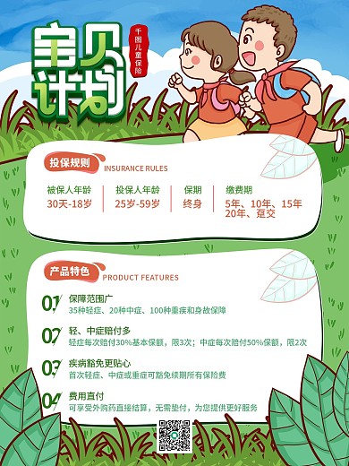 六一关爱儿童孩子健康保险业务介绍宣传海报