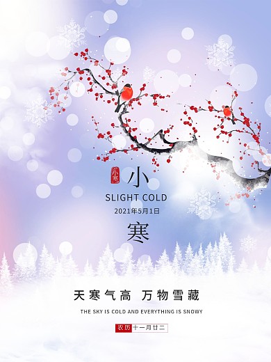 小寒节气海报雪花二十四节气梅花海报