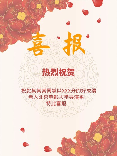 模板热烈祝贺高考喜报毕业季学校金榜题名富贵背景海报