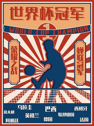 世界杯冠军运动足球复古民国风海报背景