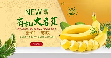 进口有机香蕉水果促销海报