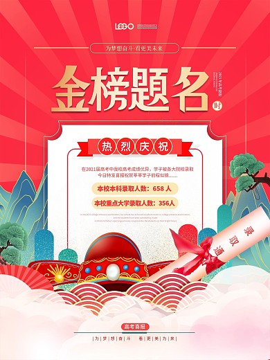 红色简约创意高考喜报海报