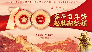 党建党文化100百年红色喜庆背景海报展板