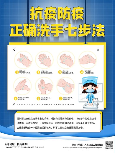 预防新冠病毒正确洗手七步法宣传公益海报