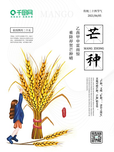 芒种简约小清新节气海报