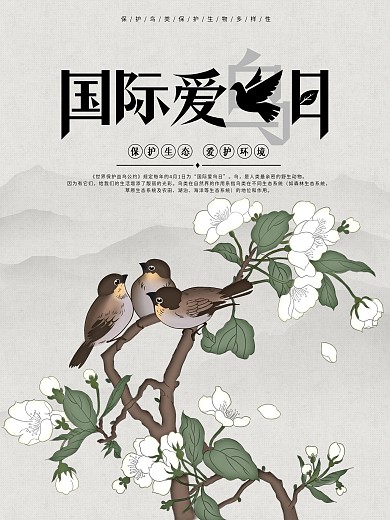 原创手绘国际爱鸟日节日海报