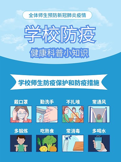 原创学校复课防疫科普戴口罩小知识蓝色海报
