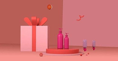 原创C4D粉色场景美妆洗护用品电商海报