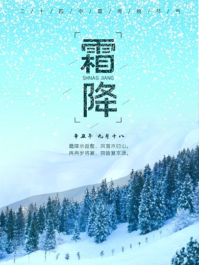 清新简约唯美霜降节气海报