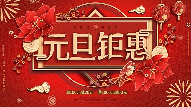 原创复古元旦促销宣传展板