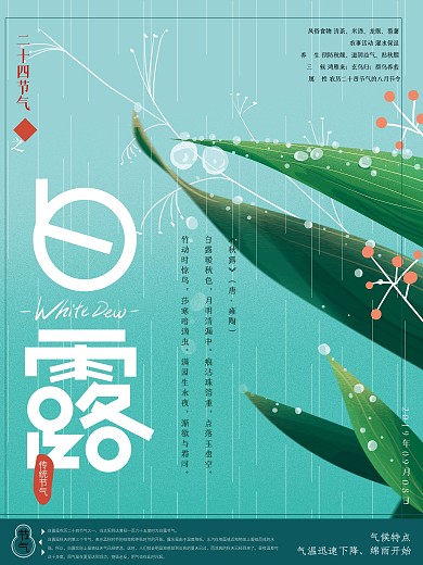 原创手绘清新白露节气海报