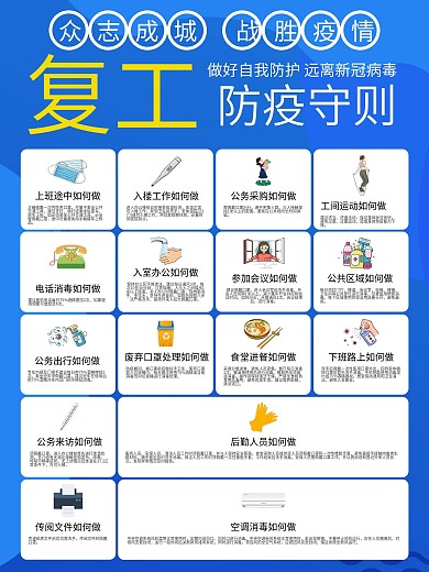 返岗复工防护建议海报蓝色简约