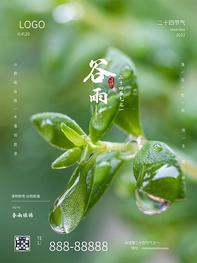 二十四节气之谷雨简约中国风小清新海报