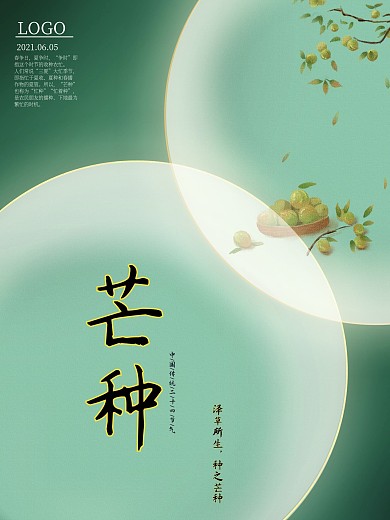 刺绣青梅芒种二十四节气海报