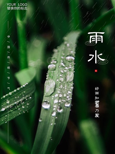 2021牛年二十四节气雨水祝福宣传海报