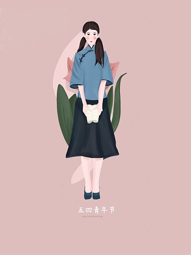 原创青年节民国插画海报