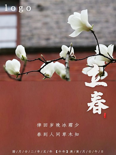 红墙玉兰立春节气海报