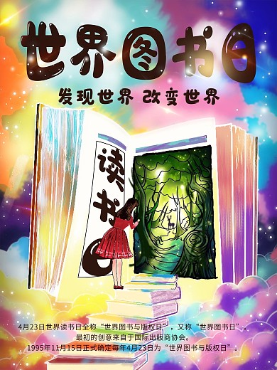 原创手绘世界图书版权日节日宣传海报