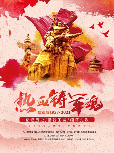 热血铸军魂八一建军节海报