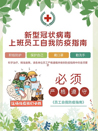肺炎期间企业上班员工自我防疫指南海报