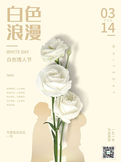 白色浪漫情人节314爱情520宣传海报